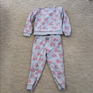 Janie and Jack Gray and Pink Sweat Set with Rose Pattern